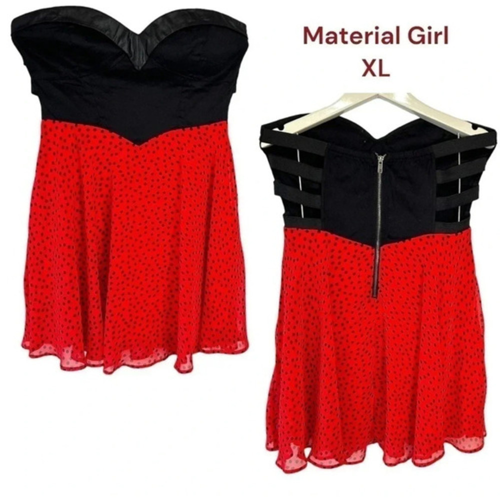 Material Girl Womens XL Strapless Red Polka Dot Dress Whimsigoth Retro Steampunk